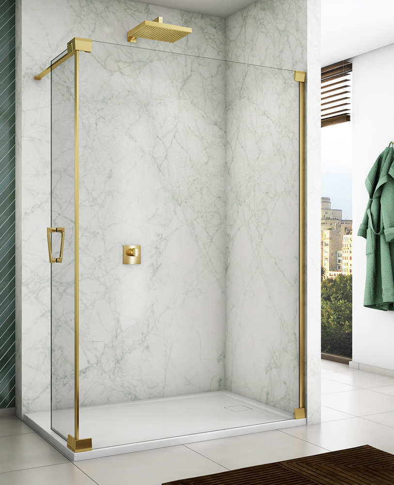 SanSwiss Cadura CADUO Walk-In Ścianka Wolnostojąca Dwuczęściowa Złota L 100 cm Szkło Czyste (CADUOG1001207)